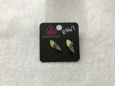 Starlet Shimmer Ice Cream Cone Pink/Yellow/Purple Jacket Earrings #467