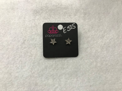 Starlet Shimmer Glitter Star Silver Earrings #515