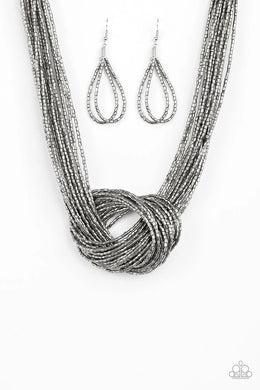 Knotted Knockout Gunmetal Seed Bead Necklace