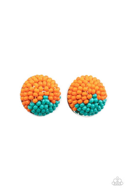 As Happy As Can Beam Orange Post Seed Bead Earrings