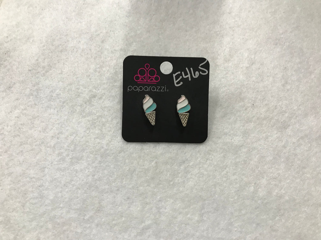 Starlet Shimmer Ice Cream Cone Pink/White/Blue Jacket Earrings #465