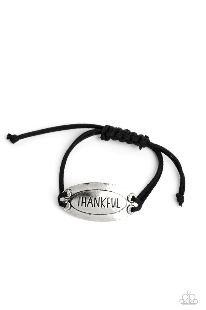 Thankful Tidings Black Pull Cord Bracelet