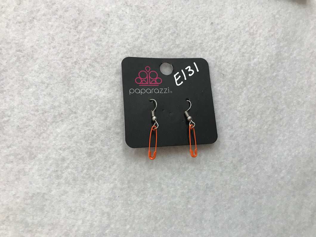 Starlet Shimmer Safety Pins Orange Earrings #131
