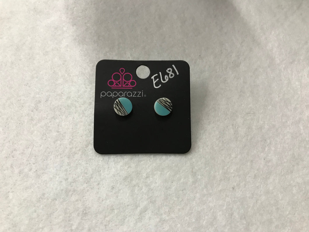 Starlet Shimmer Circle Blue w/Black & White Stripes Earrings #681