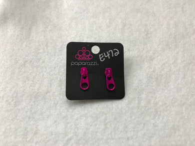 Starlet Shimmer Zipper Hot Pink Post Earrings #472