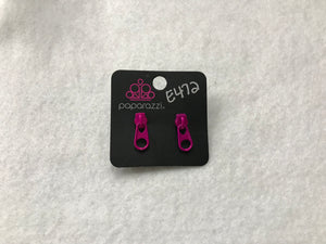 Starlet Shimmer Zipper Hot Pink Post Earrings #472
