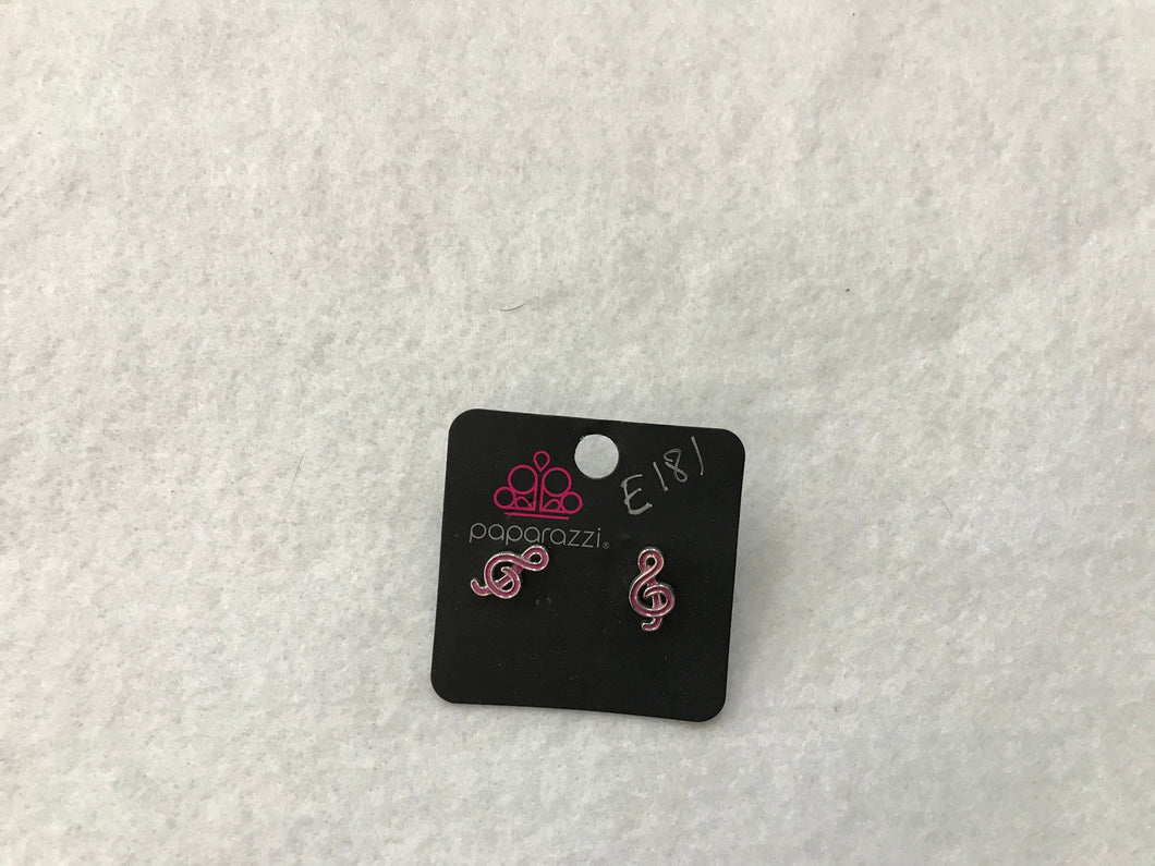 Starlet Shimmer Musical Note Pink Post Earrings #181
