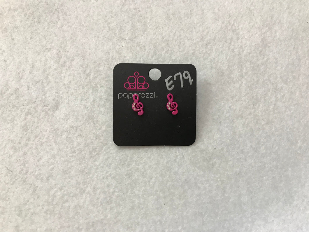 Starlet Shimmer Blingy Musical Note Hot Pink Earrings #79