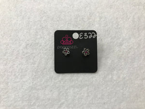 Starlet Shimmer Wide Flower w/Gem Hot Pink Post Earrings #322