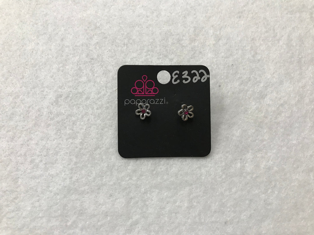 Starlet Shimmer Wide Flower w/Gem Hot Pink Post Earrings #322