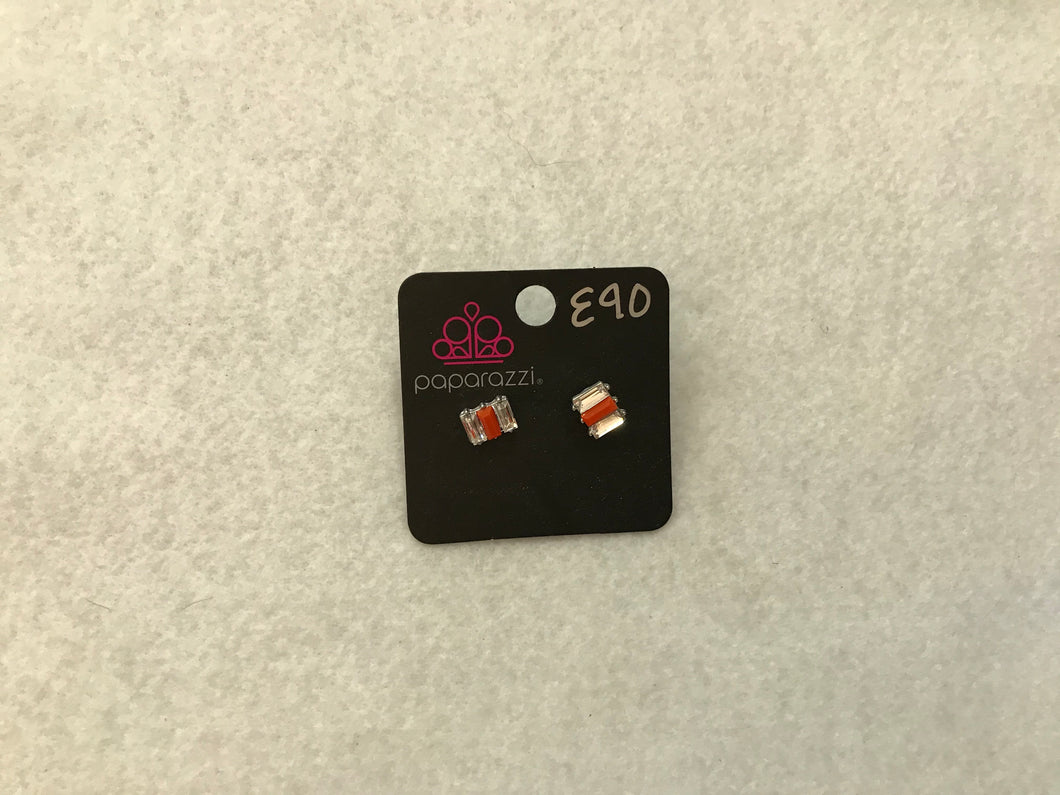 Starlet Shimmer Tri Fold w/Baguettes Orange Earrings #90