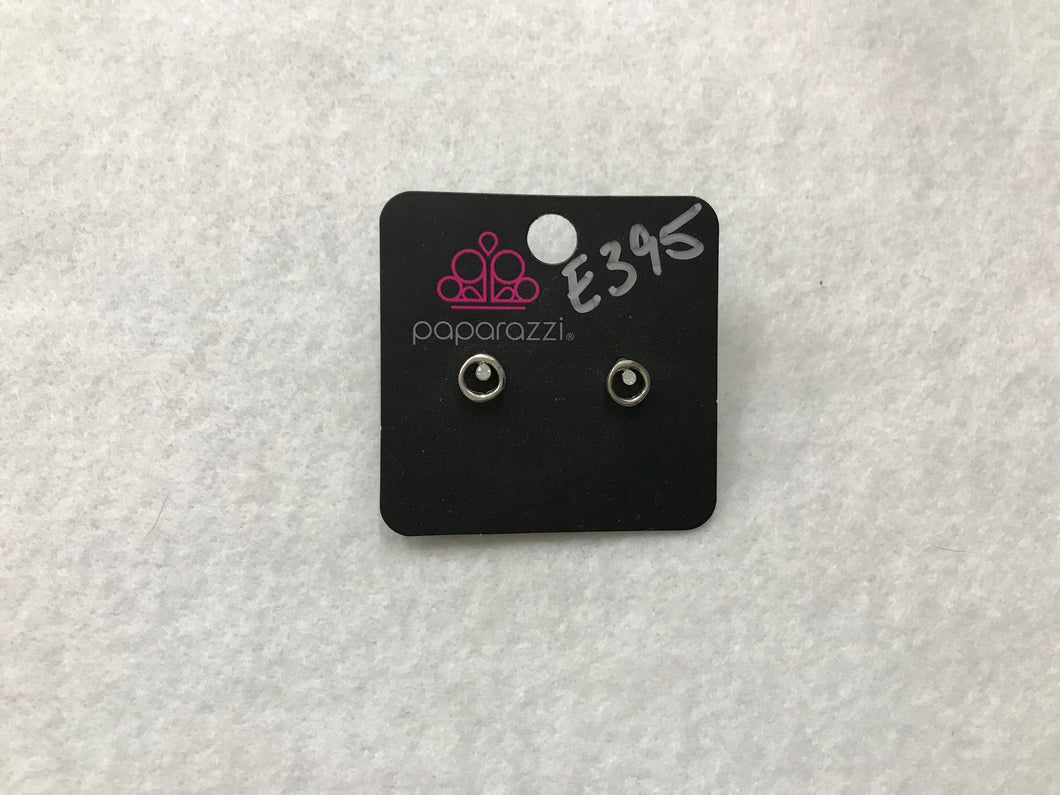 Starlet Shimmer Iridescence Circle w/gem White Earrings #395