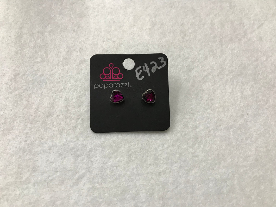 Starlet Shimmer Heart Post Hot Pink Earrings #423