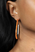 Load image into Gallery viewer, Beaded Bauble Orange Seed Bead Hoop Earrings