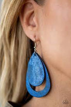 Load image into Gallery viewer, Fiery Firework Blue Leather Earrings