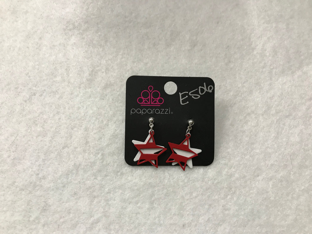 Starlet Shimmer Star White Back Red Cutout Earrings #506