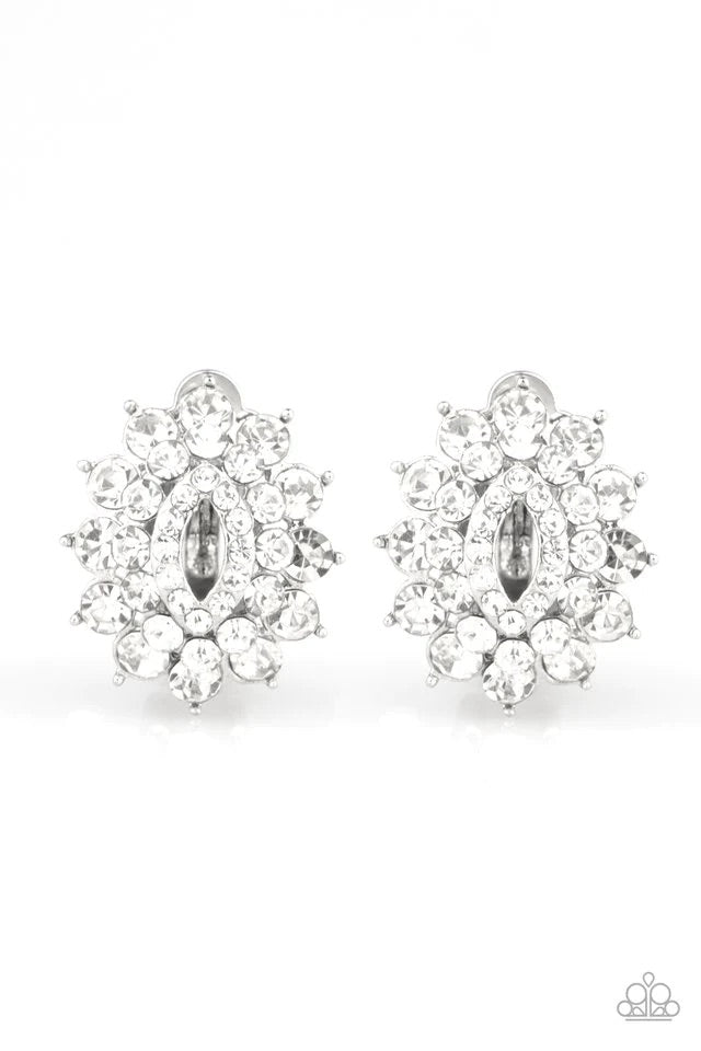 Brighten the Moment White Clip On Earrings