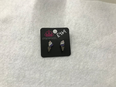 Starlet Shimmer Ice Cream Cone Pink/White/Purple Jacket Earrings #469