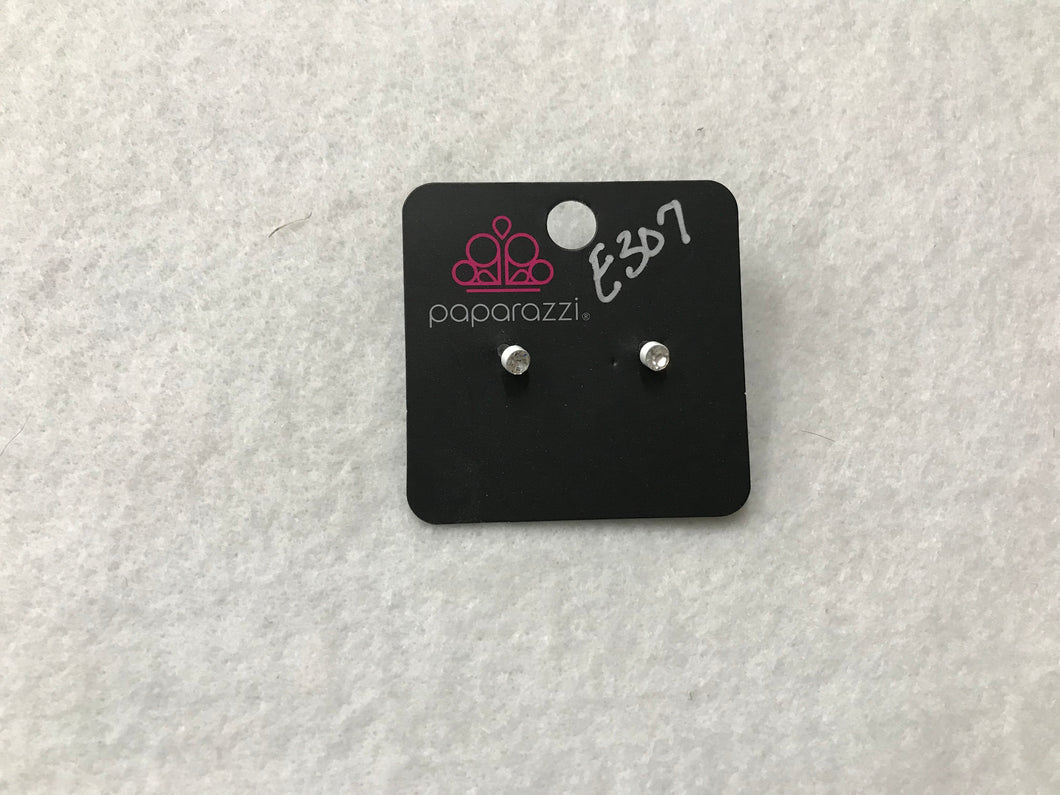 Starlet Shimmer Clear Gem w/Frame White Earrings #307