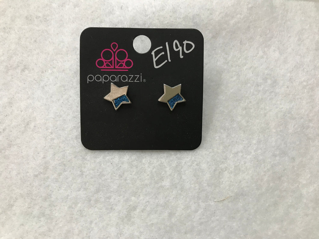 Starlet Shimmer Glitter Star Post Blue Earrings #190
