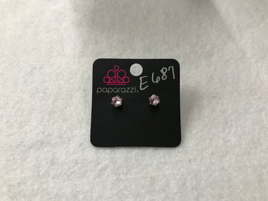 Starlet Shimmer Round Gem w/6 Prongs Pink Post Earrings #687