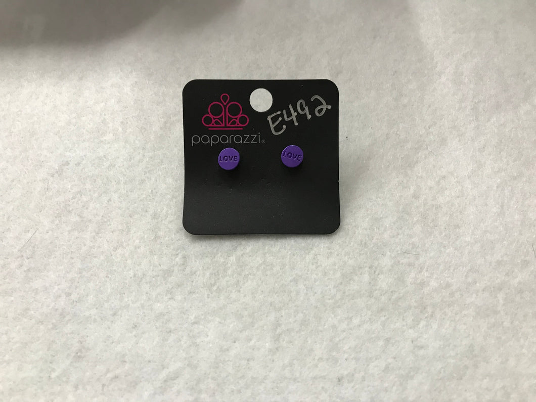 Starlet Shimmer Love Post Round Purple Earrings #492