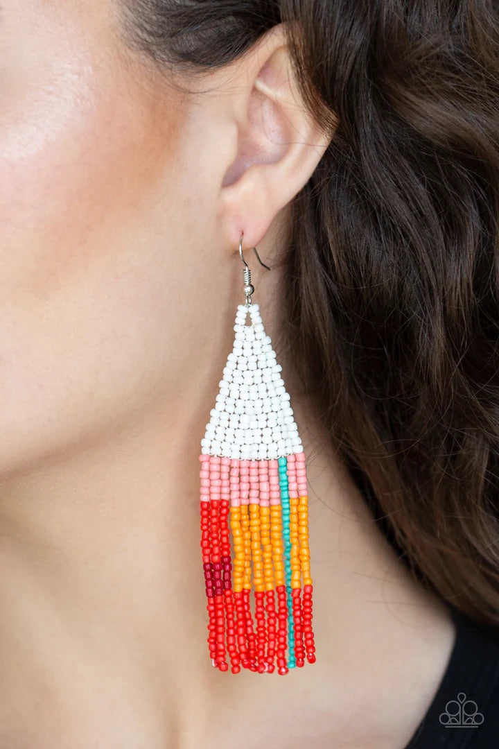 Beaded Boho White Seed Bead Earrings