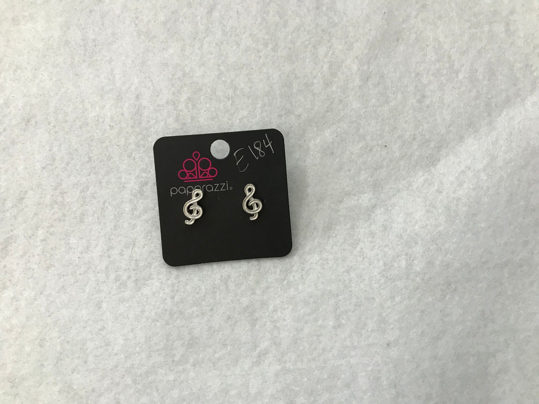 Starlet Shimmer Musical Note White Post Earrings #184