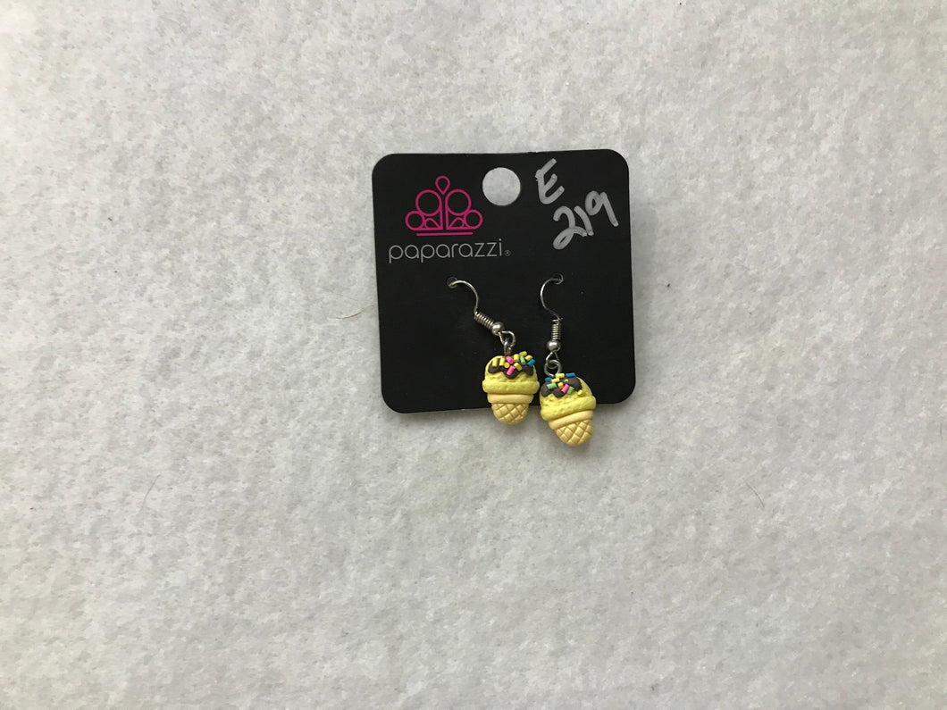 Starlet Shimmer Ice Cream Cone Yellow Earrings #219
