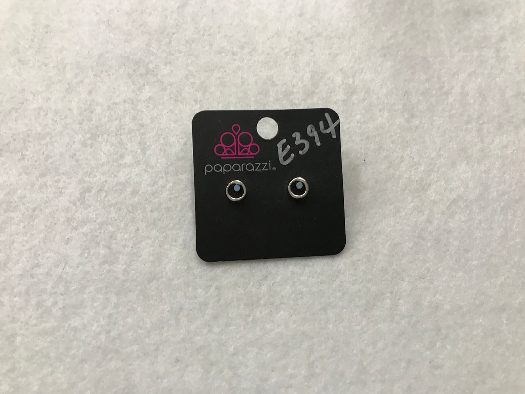 Starlet Shimmer Iridescence Circle w/gem Blue Earrings #394