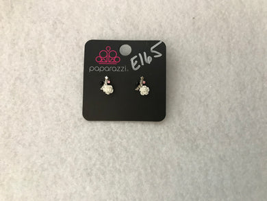 Starlet Shimmer Rose w/Pearl & Gem White/Black Post Earrings #165