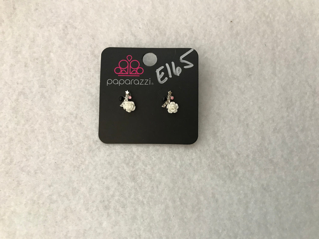 Starlet Shimmer Rose w/Pearl & Gem White/Black Post Earrings #165