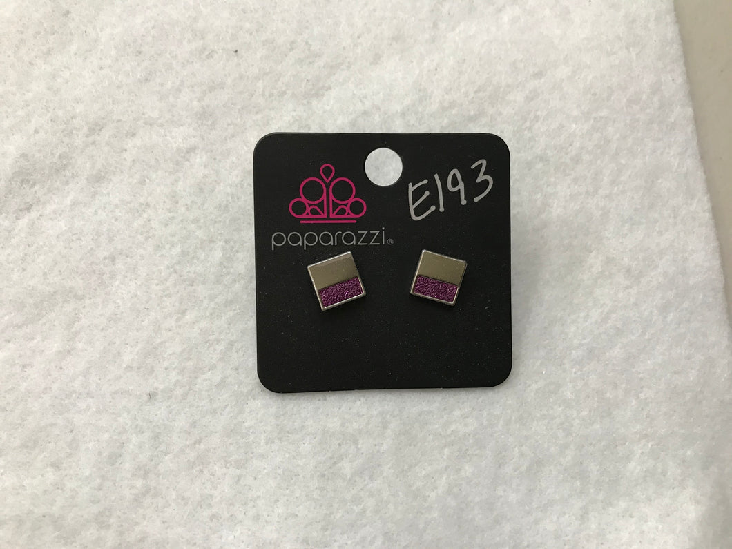 Starlet Shimmer Glitter Post Purple Square Earrings #193