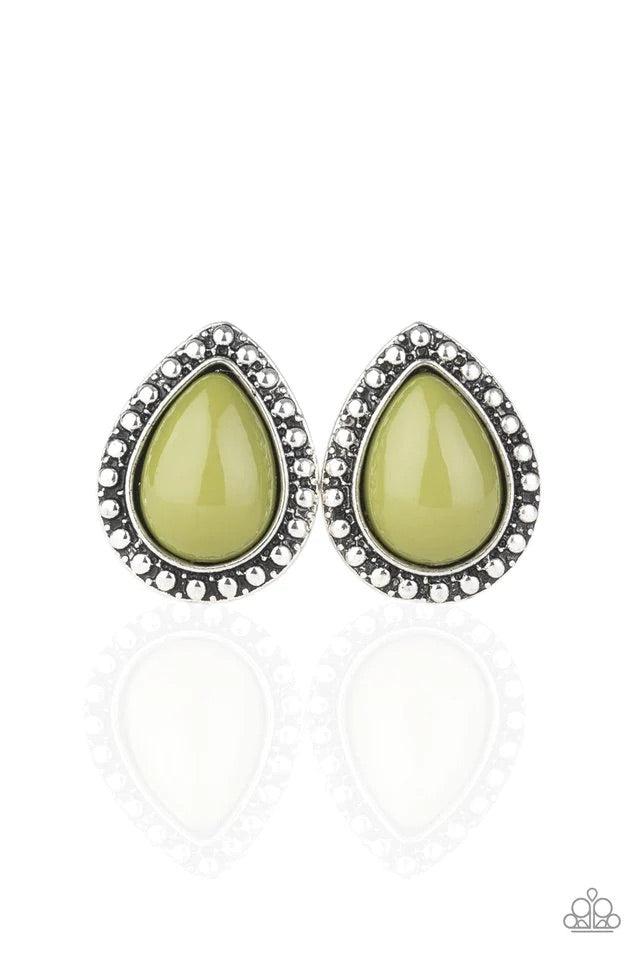 Boldly Beaded Green Post Earrings