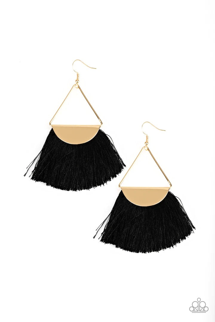 Modern Mayan Black Tassel Earrings