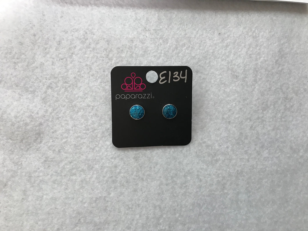 Starlet Shimmer Pave Round Post Blue Earrings #134