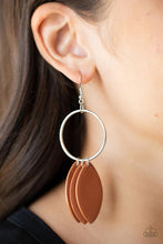 Load image into Gallery viewer, Leafy Laguna Brown Leather Earrings