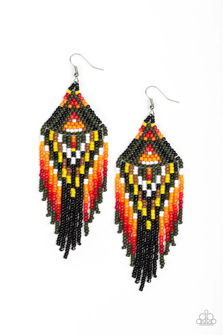 Boho Blast Green Seed Bead Earrings