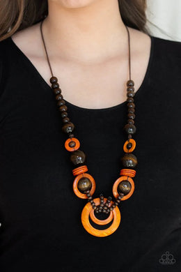 Boardwalk Party Orange Wood Necklace