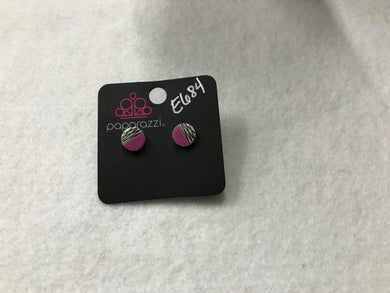 Starlet Shimmer Circle Purple with Black & White Stripes Earrings #684