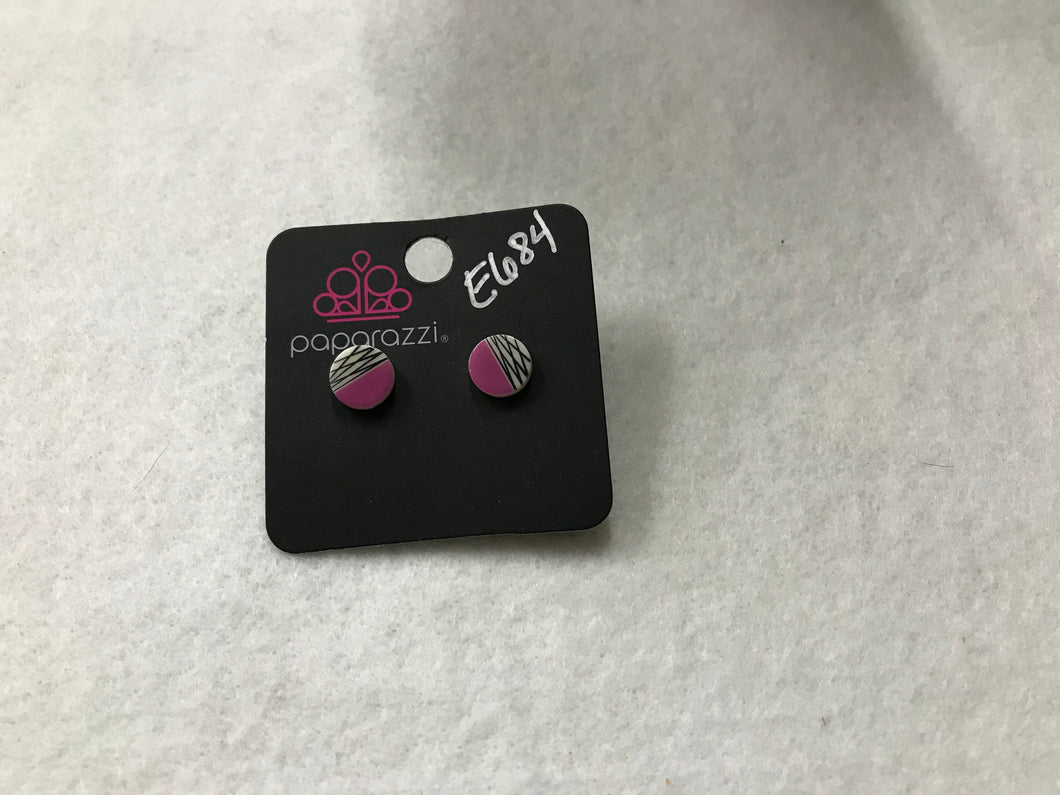 Starlet Shimmer Circle Purple with Black & White Stripes Earrings #684