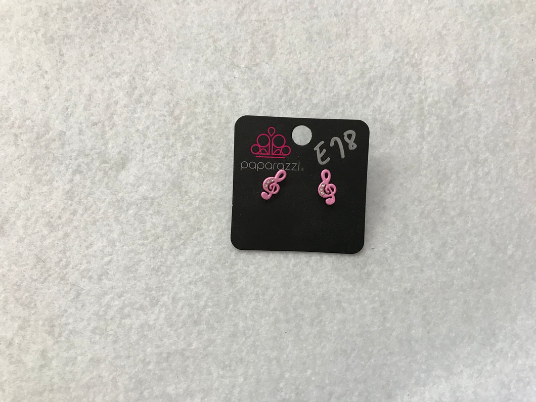 Starlet Shimmer Blingy Musical Note Pink Earrings #78