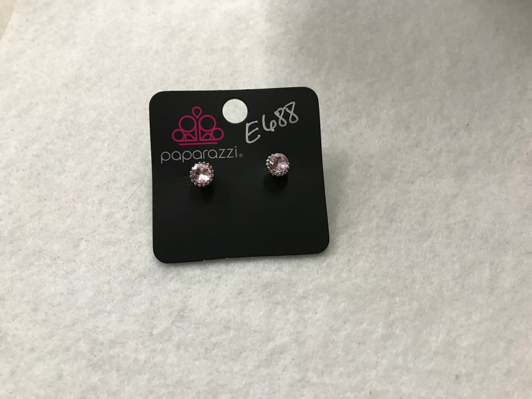 Starlet Shimmer Round Gem w/Sculptured Pink Earrings #688