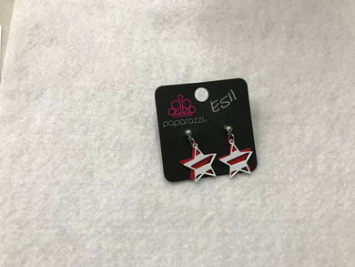 Starlet Shimmer Star Red Back White Cutout Earrings #511