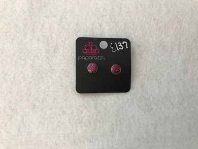 Starlet Shimmer Pave Round Post Pink Earrings #137