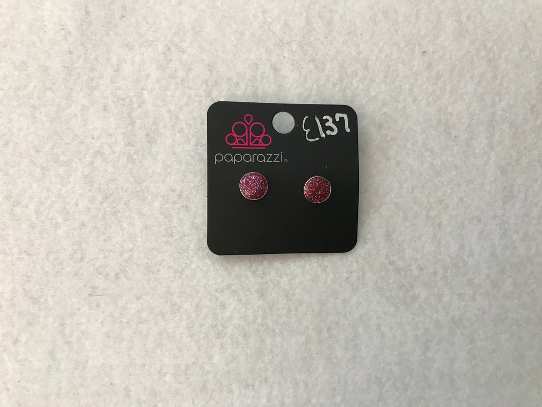 Starlet Shimmer Pave Round Post Pink Earrings #137