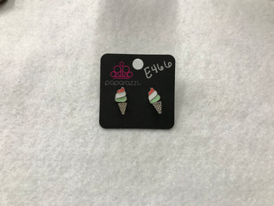 Starlet Shimmer Ice Cream Cone Orange/White/Green Jacket Earrings #466