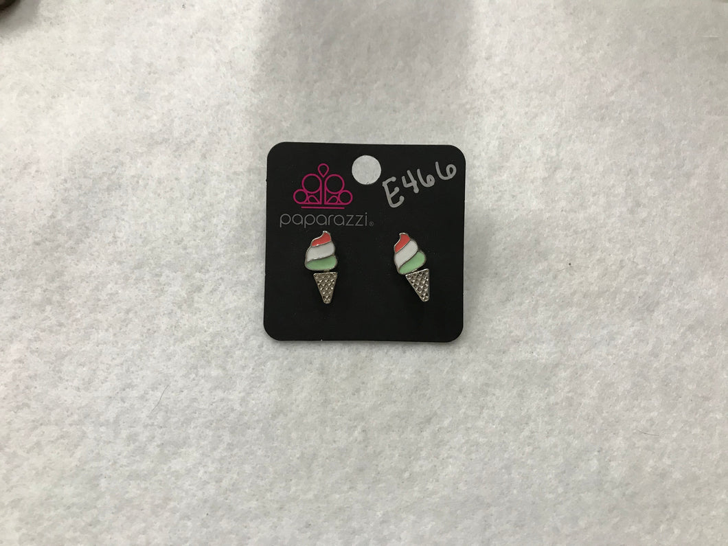 Starlet Shimmer Ice Cream Cone Orange/White/Green Jacket Earrings #466
