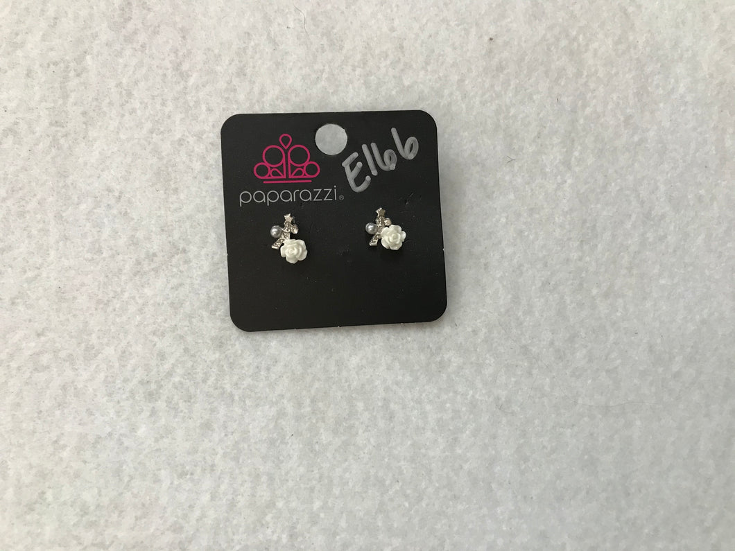 Starlet Shimmer Rose w/Pearl & Gem White/Silver Post Earrings #166