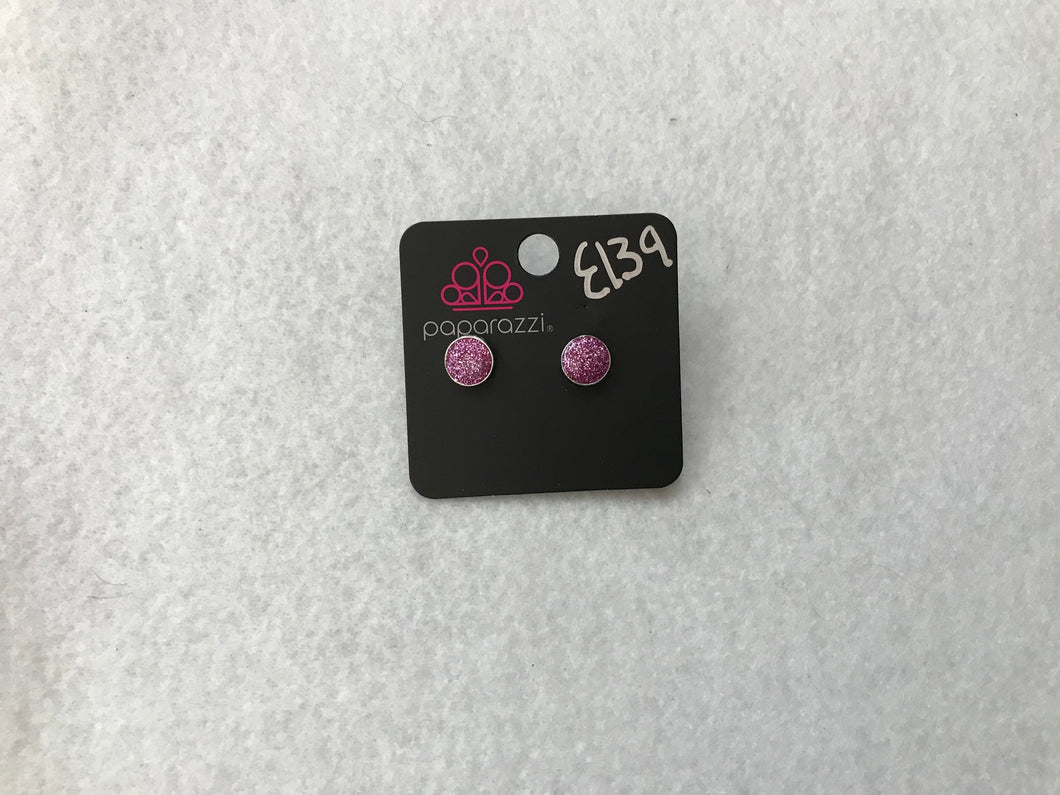 Starlet Shimmer Pave Round Post Purple Earrings #139